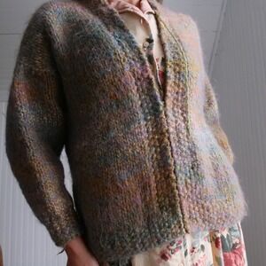 Chunky hand‎ knit fluffy mohair blend cowichan cardigan